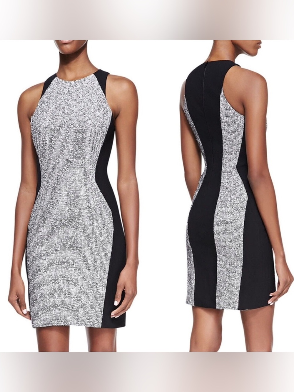 RAG & BONE WOMEN'S CLEMENCE PANELED TWEED AND WOOL DRESS IN BLACK & WHITE